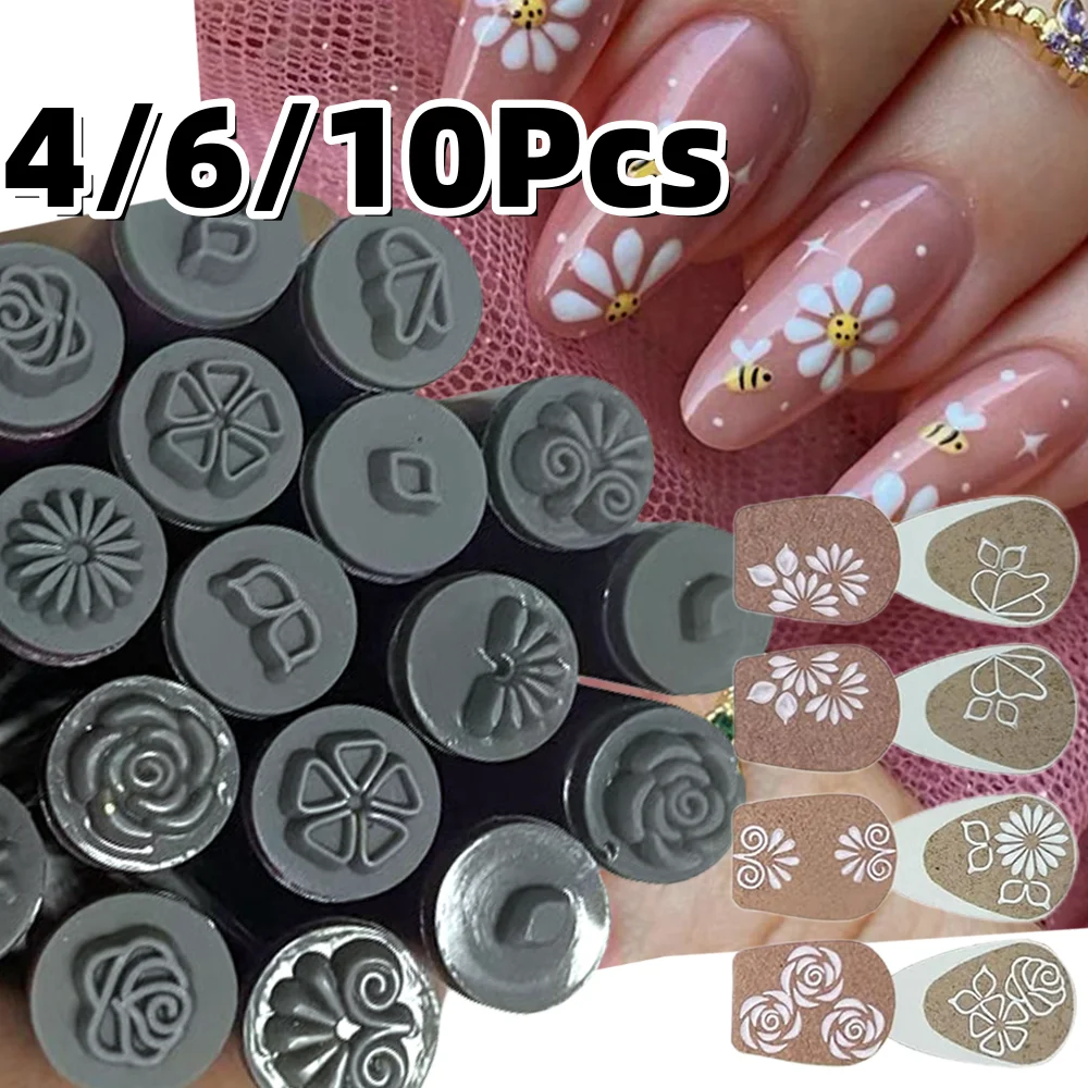 4/6/10 шт. набор ручек для дизайна ногтей цветочное тиснение инструменты