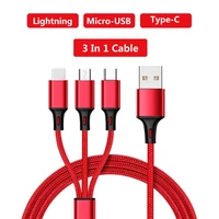 youyaemi 3 in 1 usb cable fast charging cable usb type c cable for mobile phone lightning micro usb cable charger