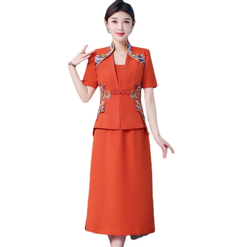 

Summer new retro suit female ethnic style suspender skirt embroidered suit jacket temperament two-piece set