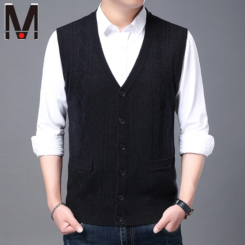 Autumn and Winter New Knitted Cardigan Fashion Men's Thickened Sweater Tank Top Daily Work Coat Knitted Sweater Tank Top