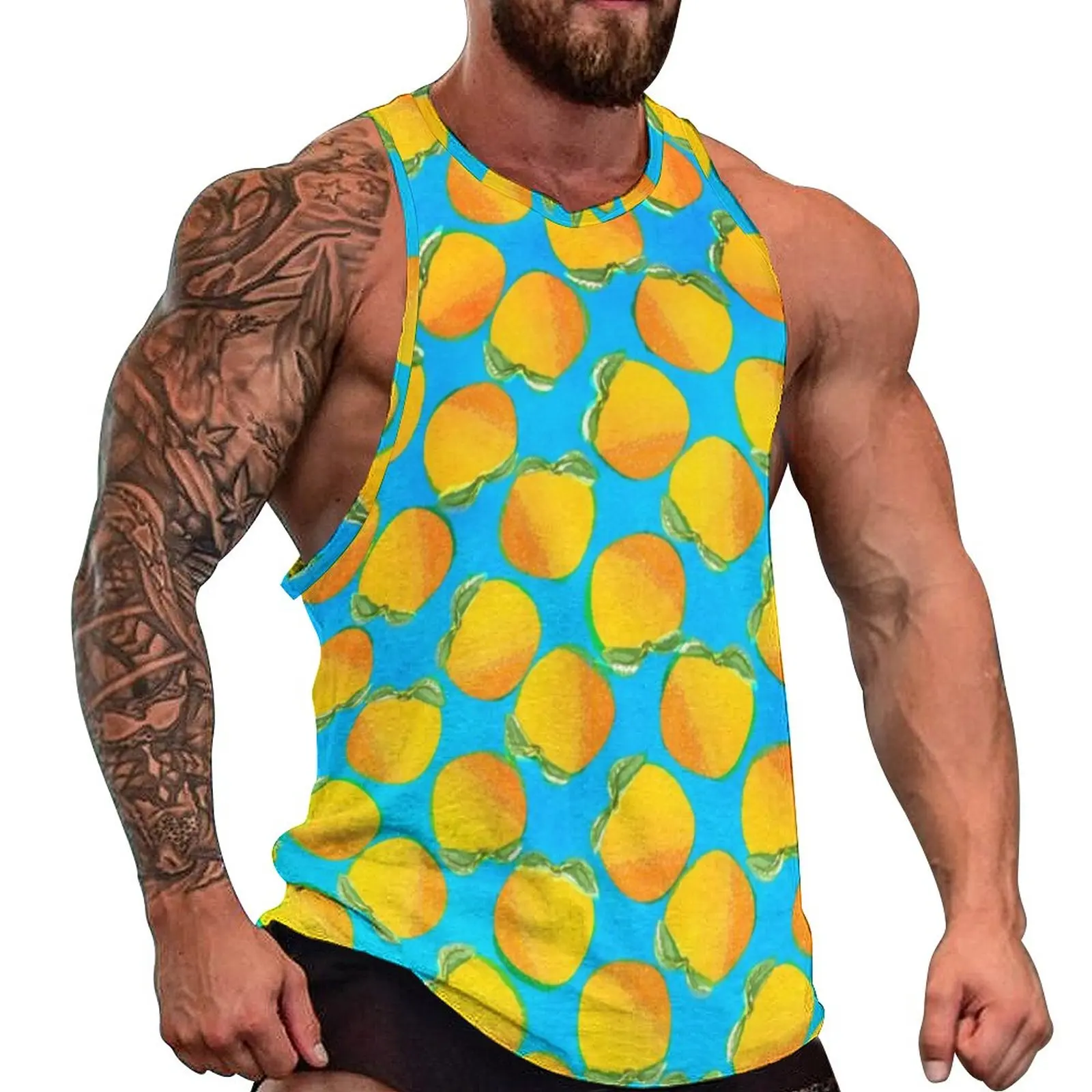 

Watercolor Oranges Tank Top Bright Fruit Print Vintage Tops Summer Bodybuilding Male Printed Sleeveless Vests Plus Size