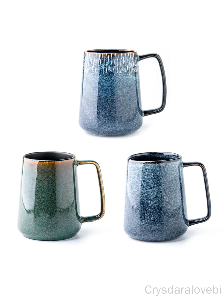 

550 ML European-Style Large-Capacity Ceramic Cup Simple Couple Mug Large Nordic Retro Coffee Cup Big Belly Cup