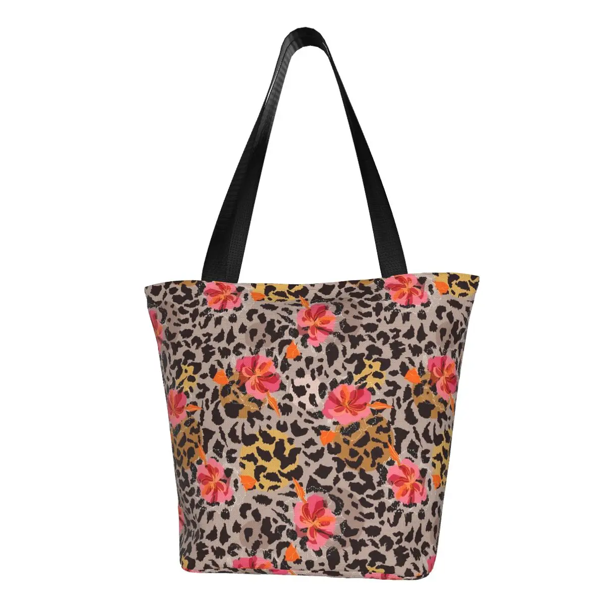 

Цветочная леопардовая сумка для покупок, школьные сумки с тропическим принтом, женская сумка на плечо с графическим дизайном, симпатичная тканевая сумка-тоут