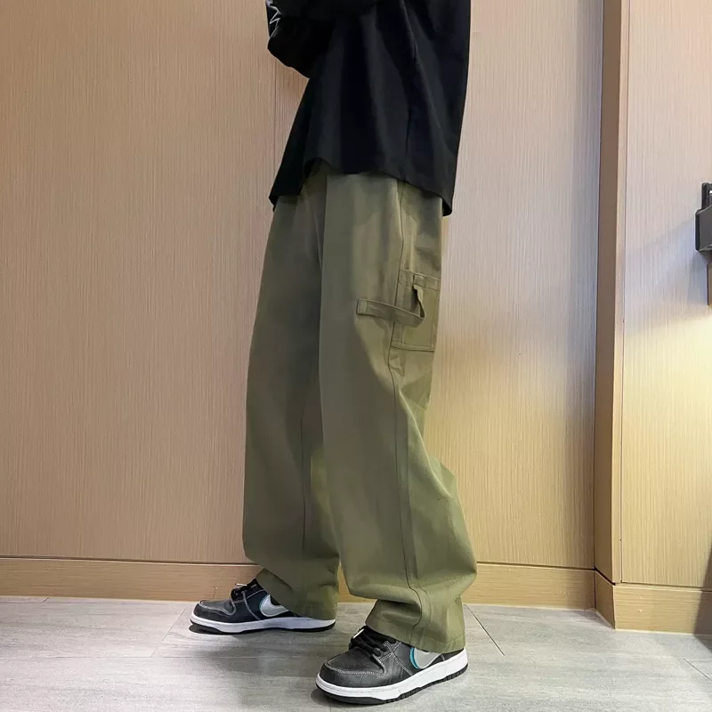 

Straight Streetwear Skate Pants Cotton Thin Trousers Black Khaki Fashion Men Baggy Cargo Pants Loose