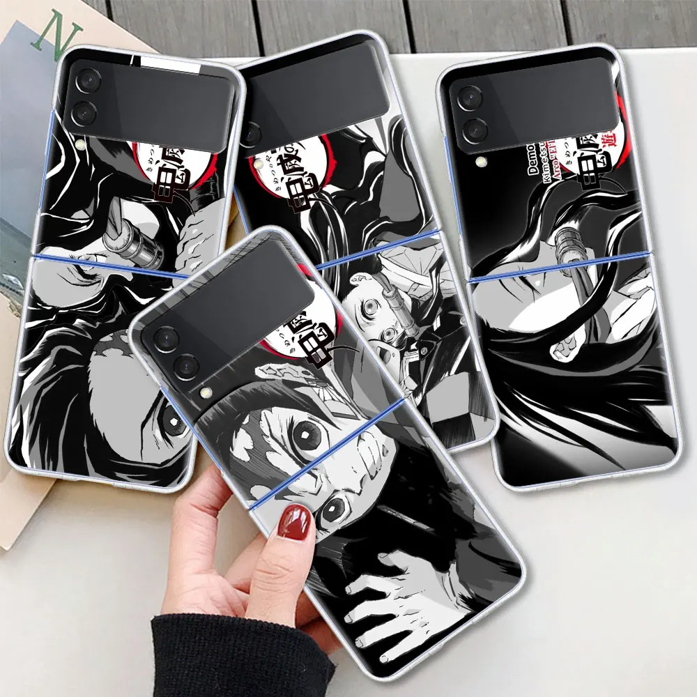 

Case For Samsung Galaxy Z Flip 3 5G Transparent Hard Cell Phone Cover ZFlip3 Clear PC Phone Fundas Demon Slayer Kimetsu No Yaiba