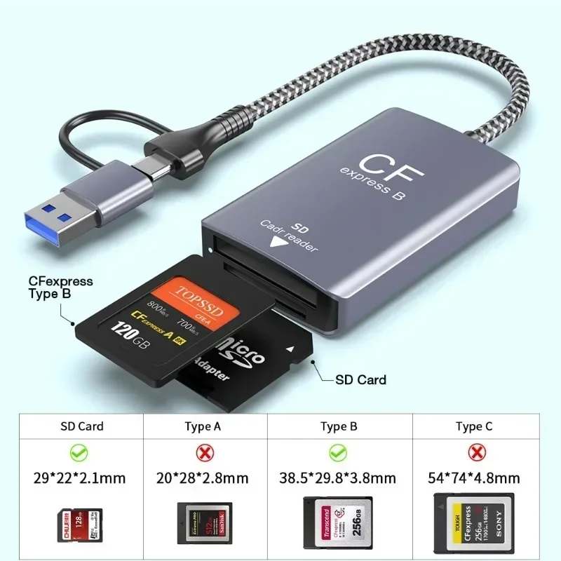 Устройство чтения карт памяти CFexpress Type B и SD USB3.2 10 Гбит/с Тип C Адаптер для