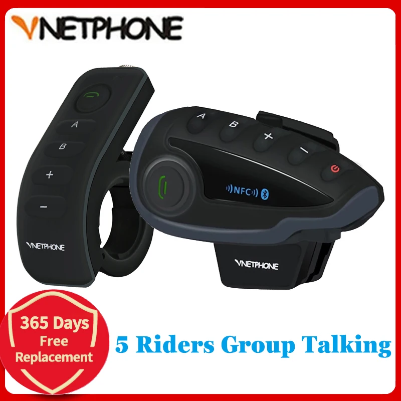 Vnetphone V8 1200M Bluetooth Motorcycle Helmet Intercom for 5 Riders Interphone Headset NFC/Telecontrol Remote Control FM Radio |