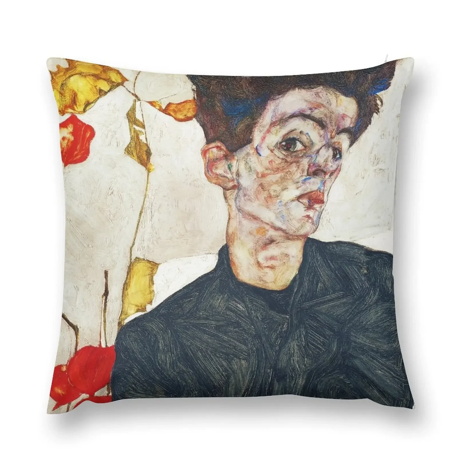 Автопортрет HD с Physalis by Egon Schiele 1914 ВЫСОКОГО РАЗДЕЛИНИЯ Декоративная наволочка