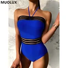 Сексуальный сетчатый женский купальник 2022 цельный купальник женский черный купальный костюм для женщин без бретелек Пляжная одежда бандо купальный костюм