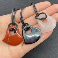 1pcs natural stone hematite rose quartz necklace heart pendant 30x30mm redstone pendant women necklace charms jewelry gift