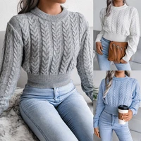 popular in autumn and winter european and american fried dough twist waist closed knit navel sweater womens wear