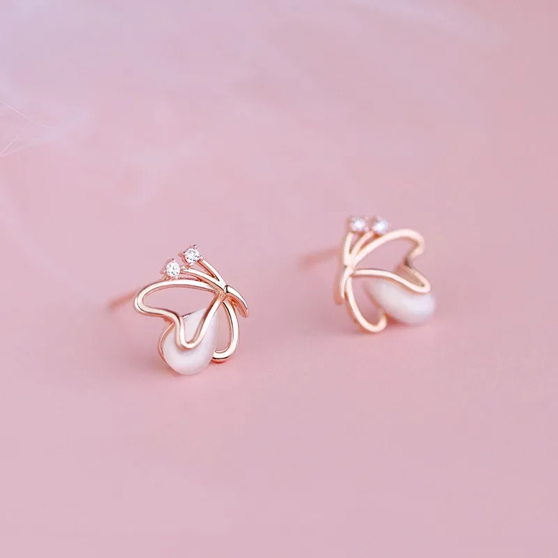 

Cute Butterfly Pink Oval Natural Opal Stud Earrings for Women Girls Jewelry Ear Rings for Women Orecchini Aretes Accessories