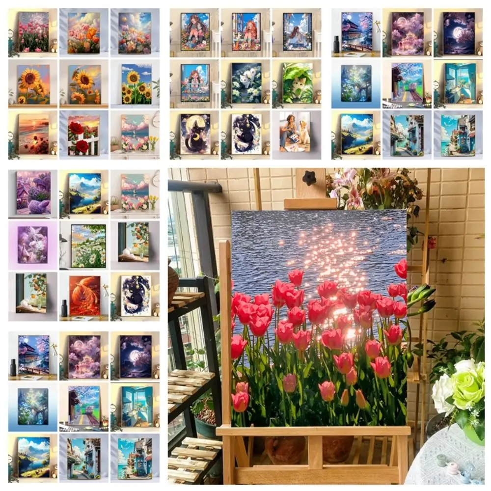 

Daisy DIY Digital Oil Painting Kits Flower Tulips Acrylic Painting By Numbers Number Painting Handpainted Home Decoration