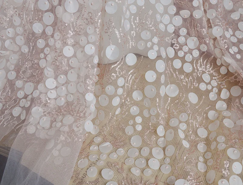 1yard price Flesh pink with sequins 3D chiffon patch lace Dress fabric Clothing Wedding curtain background |