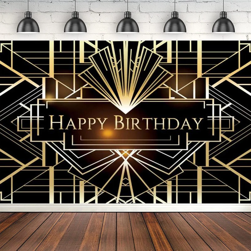 

Photo Backdrops Luxury Geometric 1920s Black and Gold Happy Birthday Party Background Banner Decoration Poster