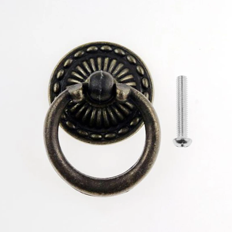 

1 шт. ручка с винтом, круглое кольцо, винтажный ретро-стиль, цинковый сплав для комода, деревянные чехлы, мебельная фурнитура