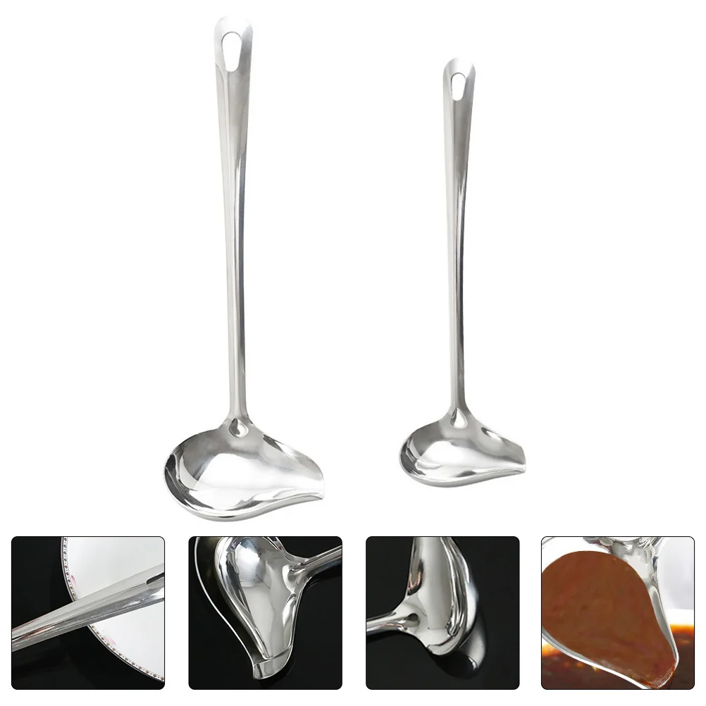 

2pcs Stainless Steel Sauce Drizzle Spoon with Spout Restaurant Gravy Ladle