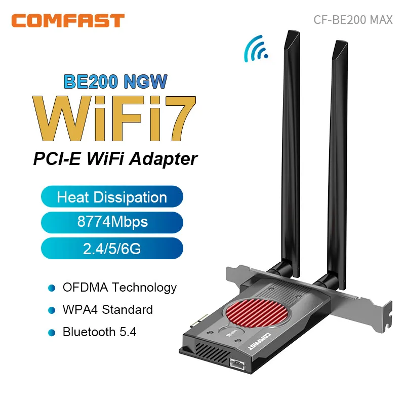 Беспроводная сетевая карта Comfast 8774 Мбит/с Wi-Fi 7 Intel BE200 PCI-E WiFi адаптер Bluetooth 5 4