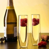 126pcs glass champagne glasses double layer handleless stemless sparkling wine glasses transparent wine fluteg