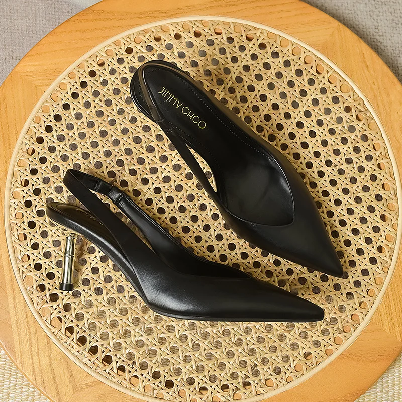 

6.5cm New Fashion Sandals Pointed Toe Thin High Heels Ankle Wrap Women Black Shoes 40 41