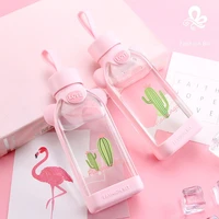 glass cup square cute glass with milk drinkware lid net pink water glass bottle for water girl gift student glass