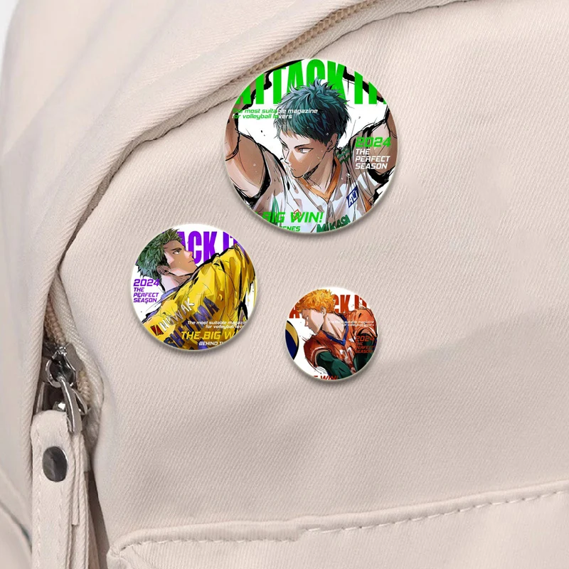 Фото Аниме Haikyuu! Броши Shoyo Hinata/Tobio Kageyama/Daichi Sawamura/sugawara Koushi мультяшный значок круглые булавки для подарка аксессуар №5