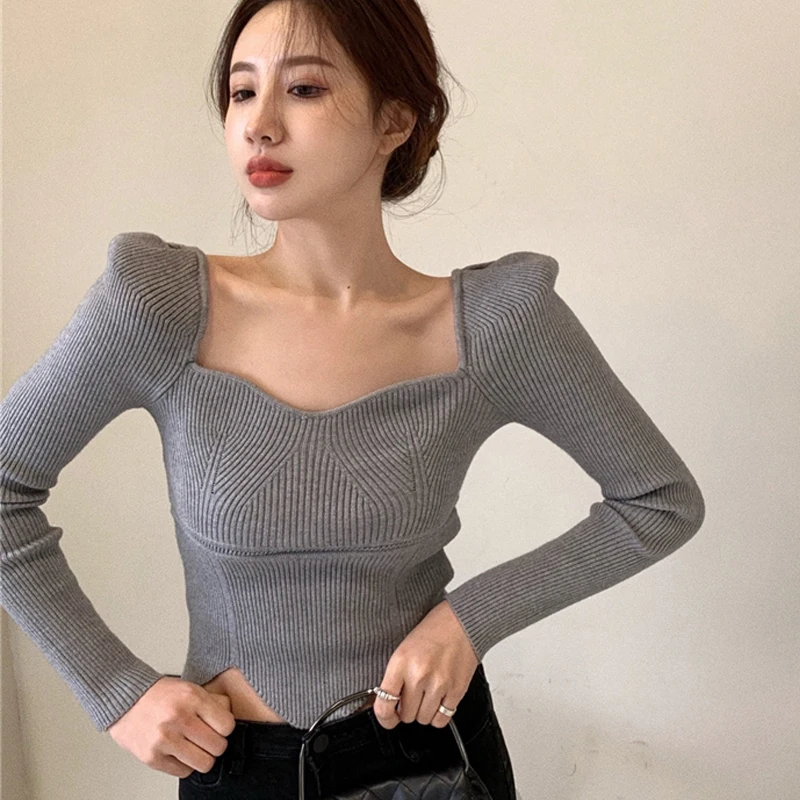 

Autumn Spring Fashion Clothing Top 2023 New Sexy Deep V Neck Sweater Women's
