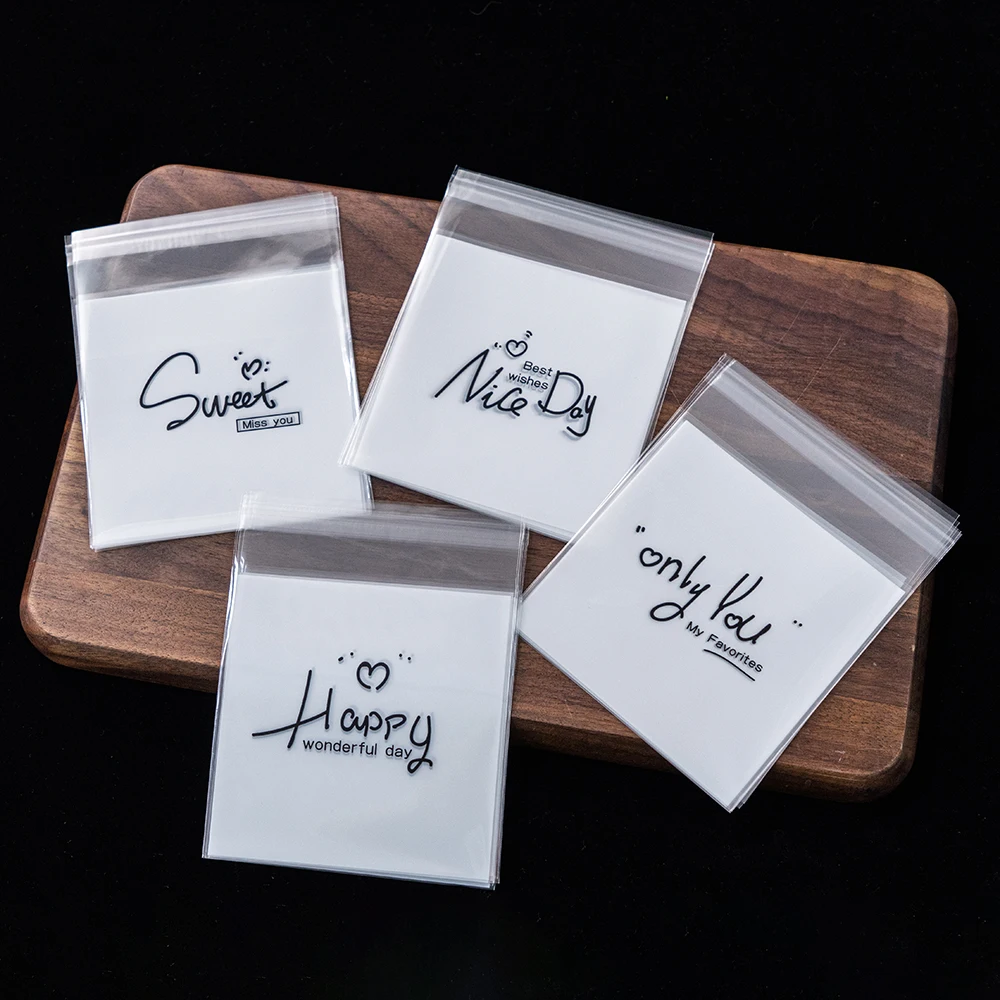 Самоклеящиеся прозрачные пакеты для печенья с английскими буквами оптом 100 шт.