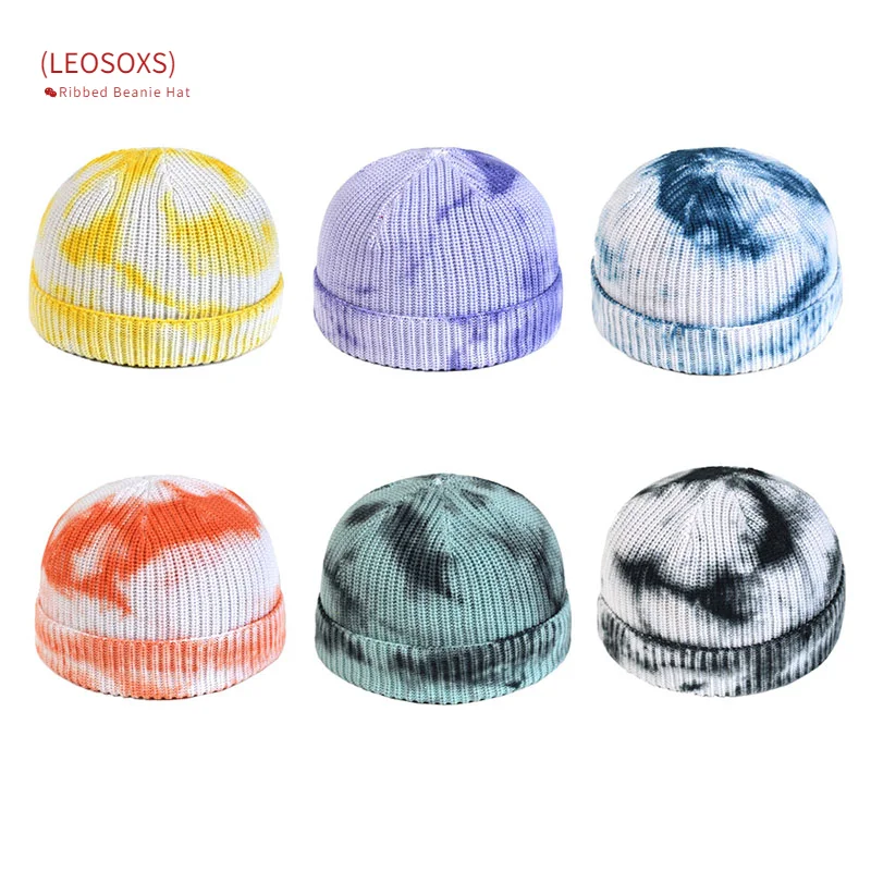 

Fashion Tie Dye Cotton Ribbed Beanies Hats and Caps for Women Men Autumn Winter Knit Slouch Hats Ladies Plain Skullies Gorras
