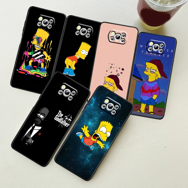 

Anime Simpsons Lisa Bart Phone Case For Xiaomi Mi Poco X5 X4 X3 NFC F4 F3 GT M5 M5s M4 M3 Pro C50 C55 5G Funda Black Cover