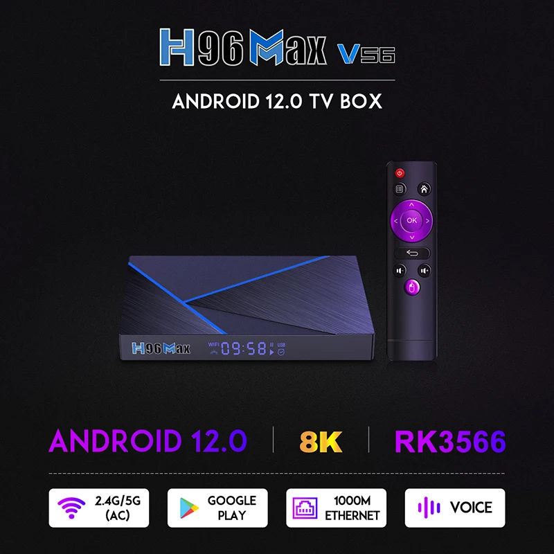 

Приставка Смарт-ТВ H96 MAX V56, Android 2,4, четырехъядерный процессор Rockchip RK3566, ГГц
