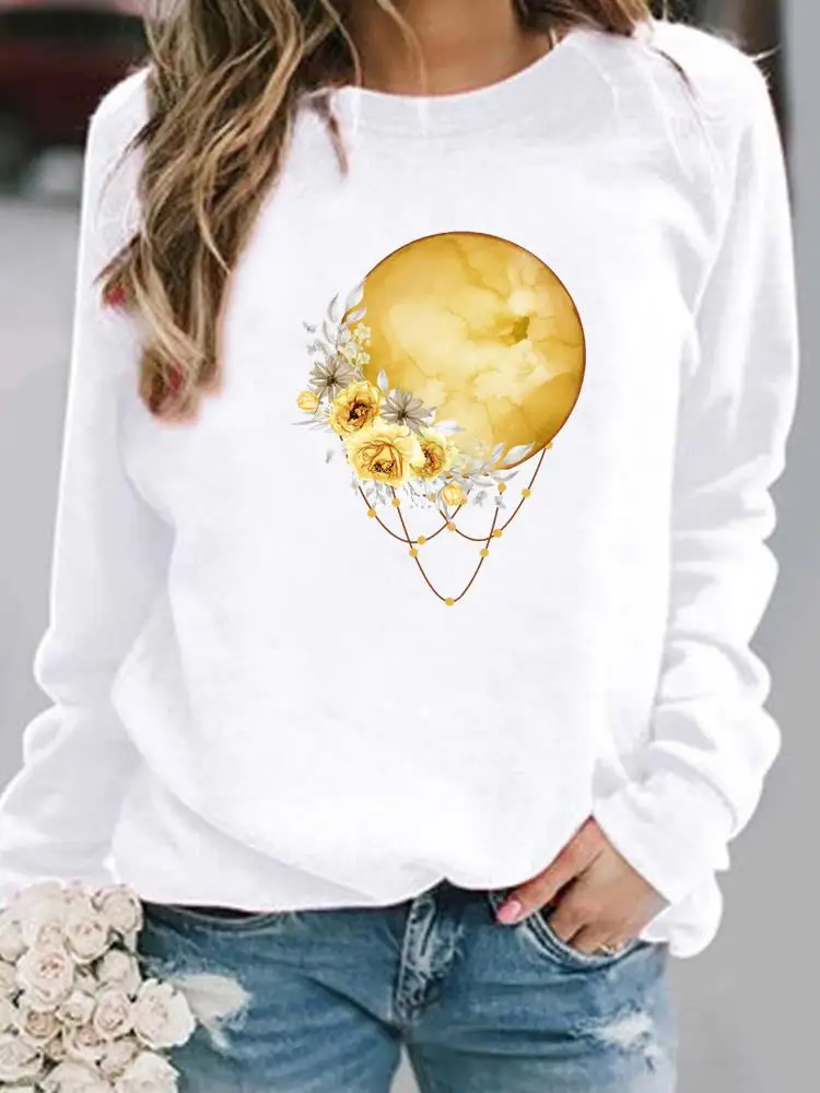 

Woman Print Female Pullovers Women Clothing Ladies Moon Flower Vintage Style Spring Autumn Hoodies Casual Graphic Sweatshirts