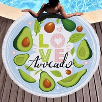 creative cartoon avocado print beach towel with tassel microfiber big round bath towels for adult kids summer beach picnic mat