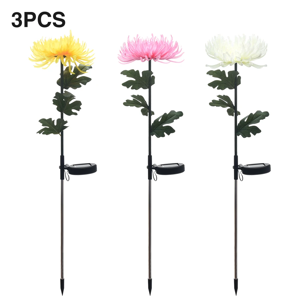 

3pcs Flower Shape Ornaments Patio Yard Gift Outdoor Decor Pathway Wedding Waterproof Garden Solar Light Fairy Street Lamp Party