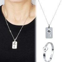 2 piecesset couple jewelry love lock bracelet stainless steel bracelet key pendant necklace jewelry simple punk ornaments
