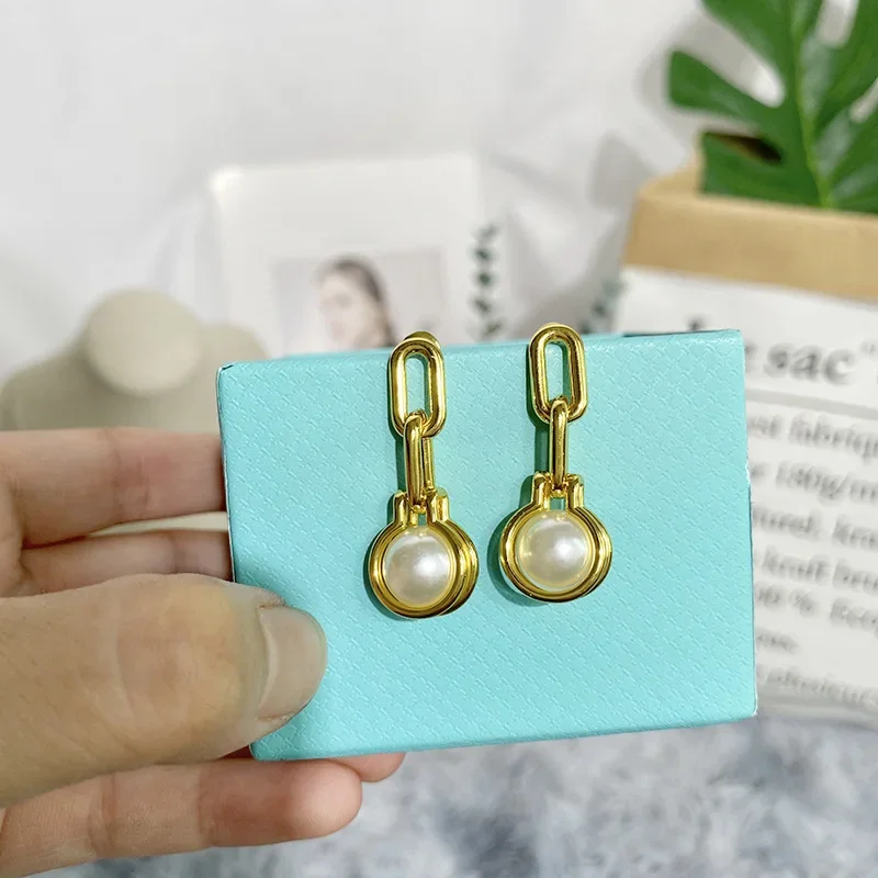 Элегантные уникальные металлические серьги с композитным жемчугом женские