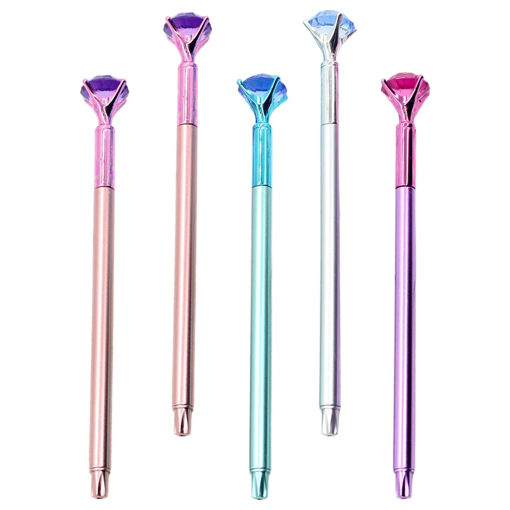 

5pcs Prime Durable Chic Sturdy Diamond Design Pen Student Pen Black Refill Pen