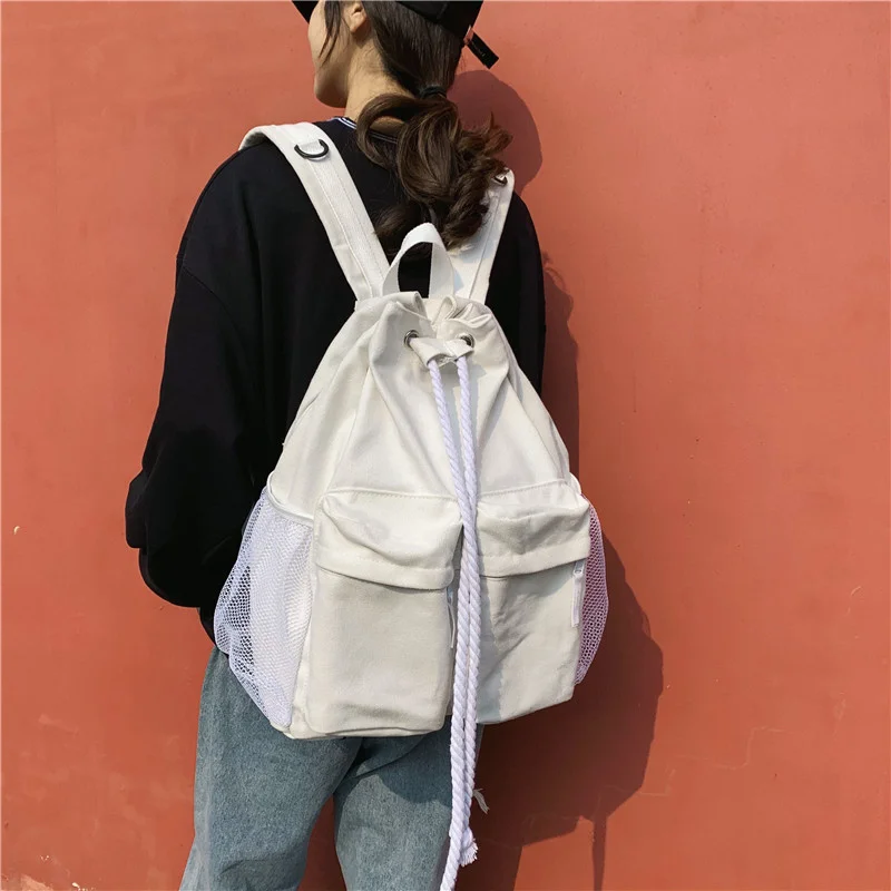 ins Schoolbag female wind Korean college students backpack junior high school Mori ancient sense with Joker canvas