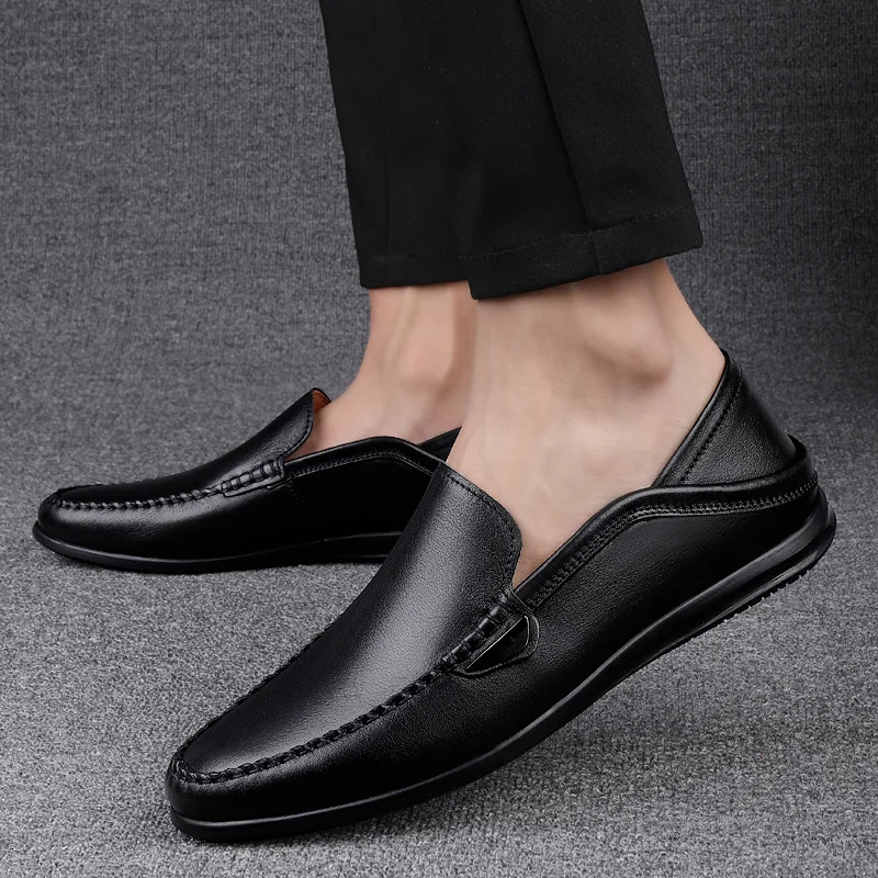 

Mens Spring Autumn Casual Genuine Leather Loafers Men Loafer Shoes Mocasines Hombre Black Slip-On Wedding Dress Italian Shoes