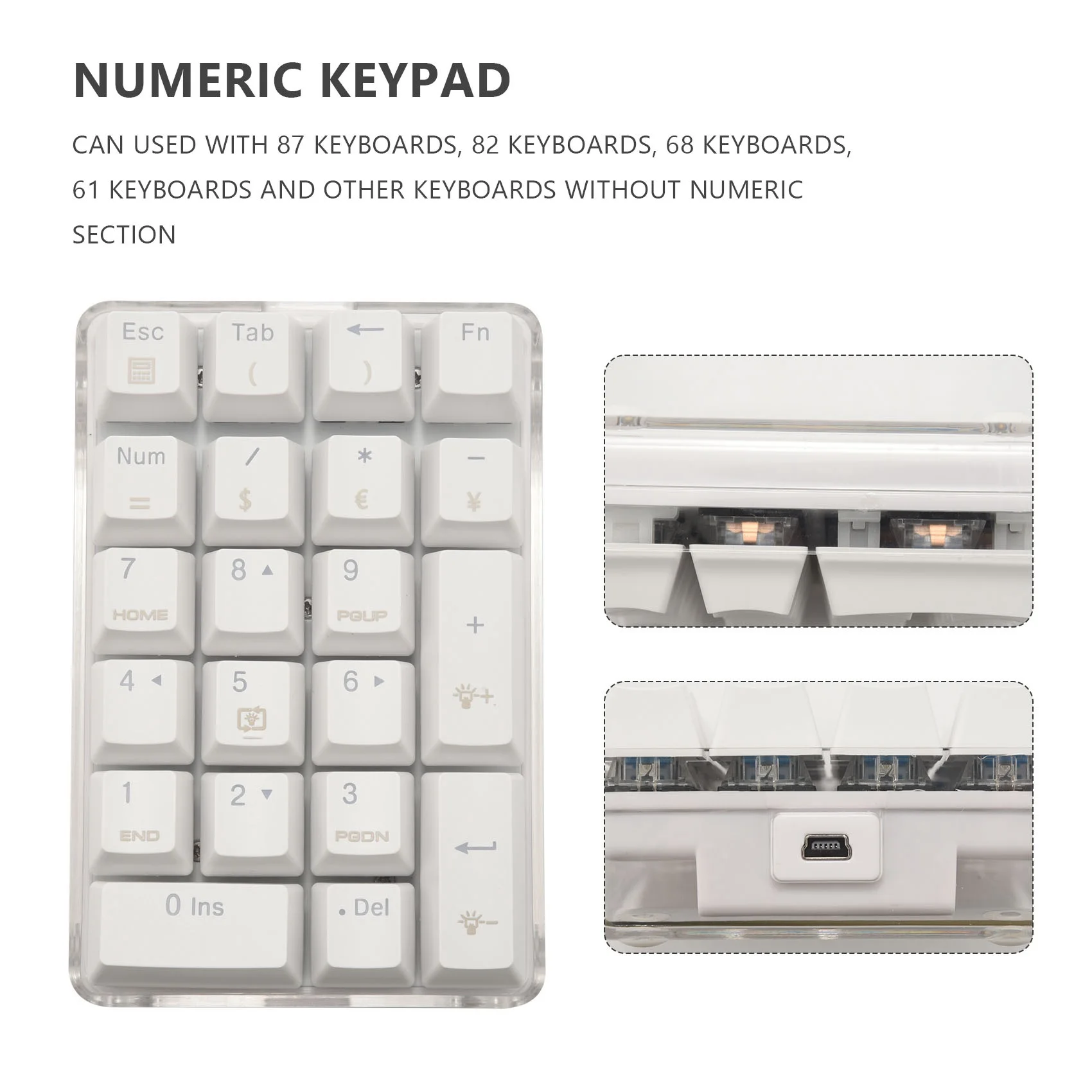 21-клавишная механическая цифровая клавиатура с белой подсветкой и