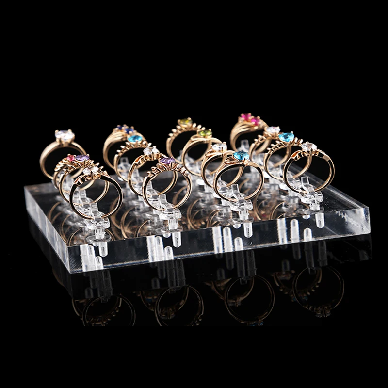 High Quality Square Clear Acrylic 16 Clips Ring Jewelry Shelf Display Stand Rings Holder Show Storage Organizer Rack Case Tray