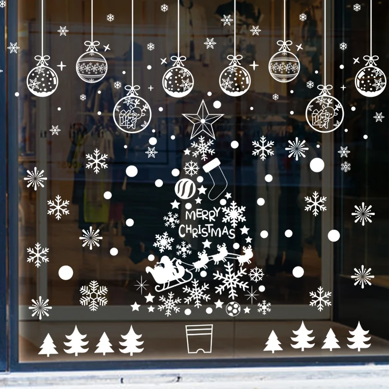 

Christmas sticker glass sticker creative shop window decoration glass door sticker scene arrangement window appliqué wreath