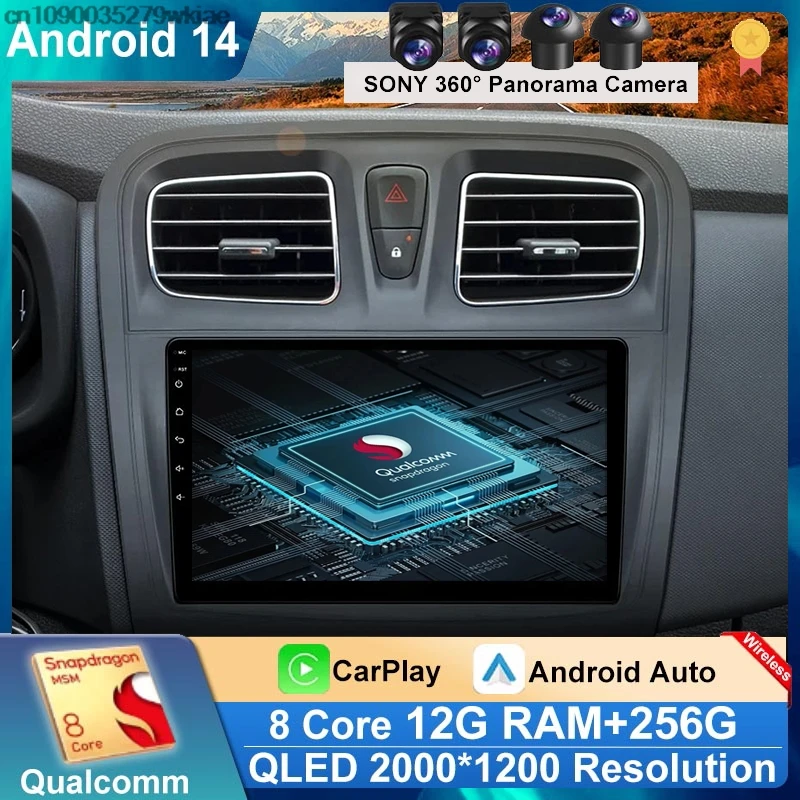 Andoird 14 Автомобильный радиоприемник для Renault Logan 2 Sandero 2012-2022 DVD Viedo Player Wireless Carplay Auto 4G