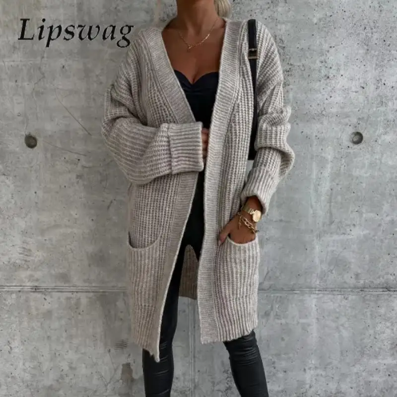 

2023 Fashion Solid Color Loose Cardigan Sweater Autumn Winter Long Sleeve French Warm Sweater Women Casual Pocket Soft Sweater