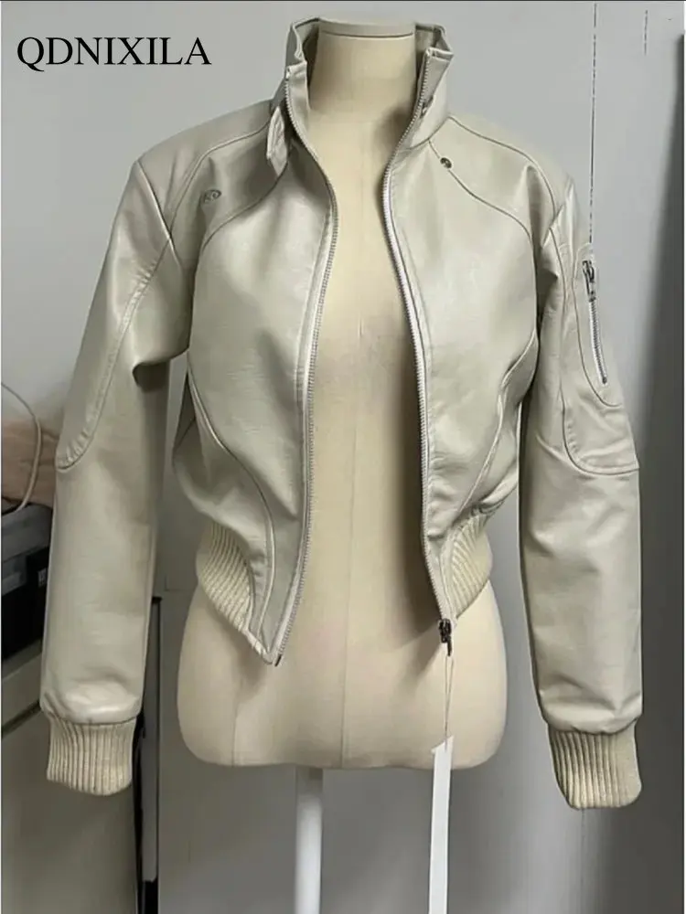 Women's Moto Biker Zipper Jacket Spring Jacket Women New Outerwear Vintage Loose Motorcycle Leather Jacket Women Short Coat