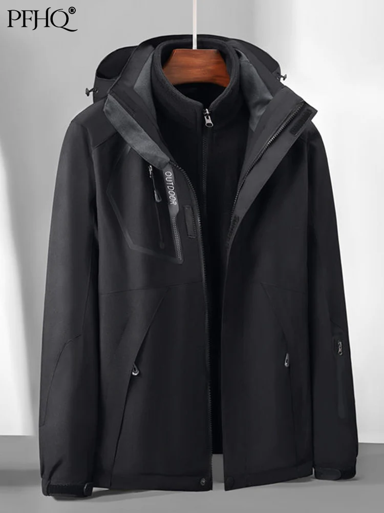 

Осенне-зимнее уличное двухкомпонентное мужское ветрозащитное водонепроницаемое теплое пальто PFHQ для альпинизма куртки с капюшоном ветров...
