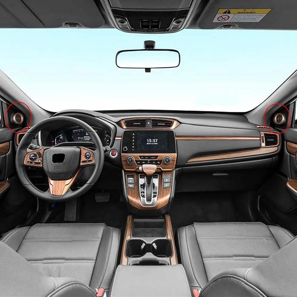 

For Honda CRV CR-V 17-21 Peach Wood Grain Window A-Pillar Speaker Covers Front/Rear Door Audio Loudspeaker Trim Rings