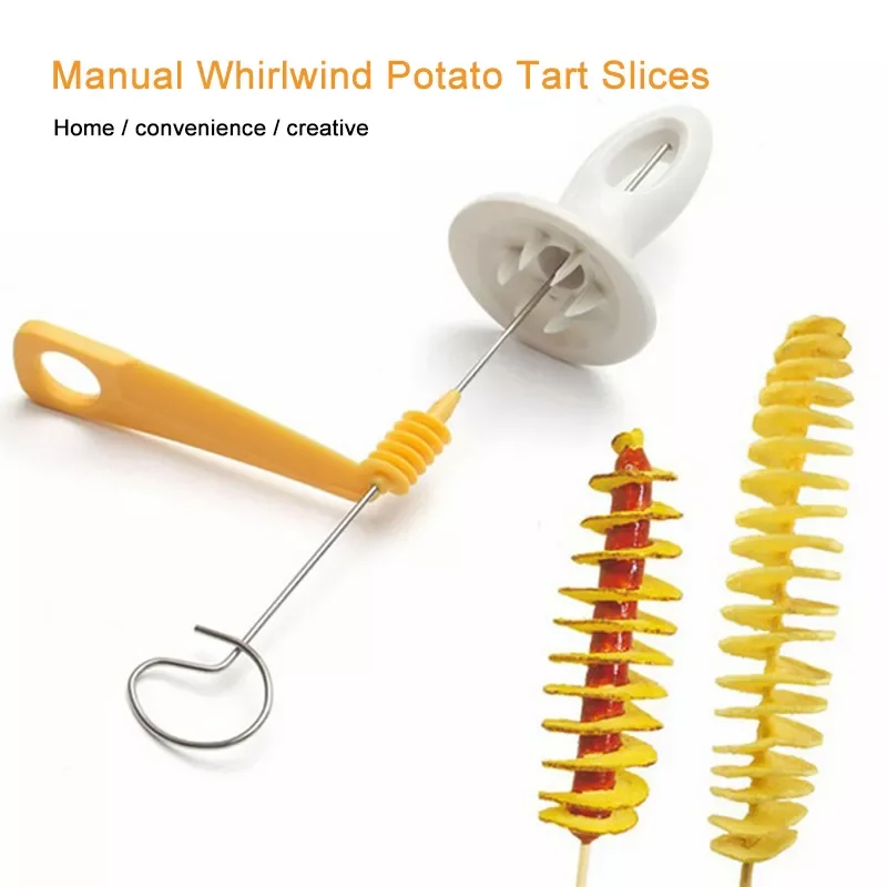 

Tornado Spiral Potato Cutter Manual Slicer Fry Vegetable Spiralizer Chips Maker with 4 stainless steel Sticks Kitchen Gadgets