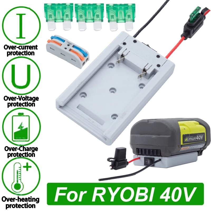 Фото DIY-адаптер для Ryobi 40 в, адаптер для литий-ионной батареи, эффективный коннектор 14AWG, DIY с предохранителем для Foy станков №5