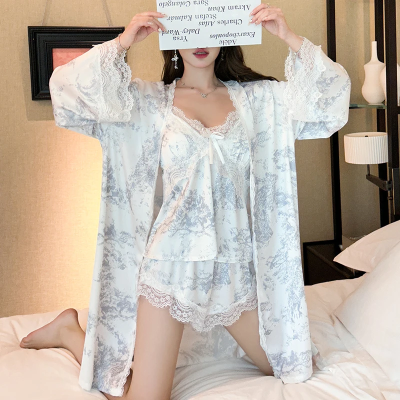Пижама женская на бретельках пикантный тонкий кружевной домашний комплект с